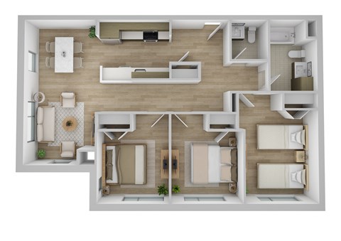 Floor plan for 3 beds, 1.5 baths, 1015 sqft